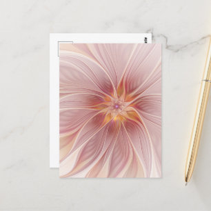 Mjuk Rosa Blommigt Dream Abstrakt Fractal Art Flow Vykort