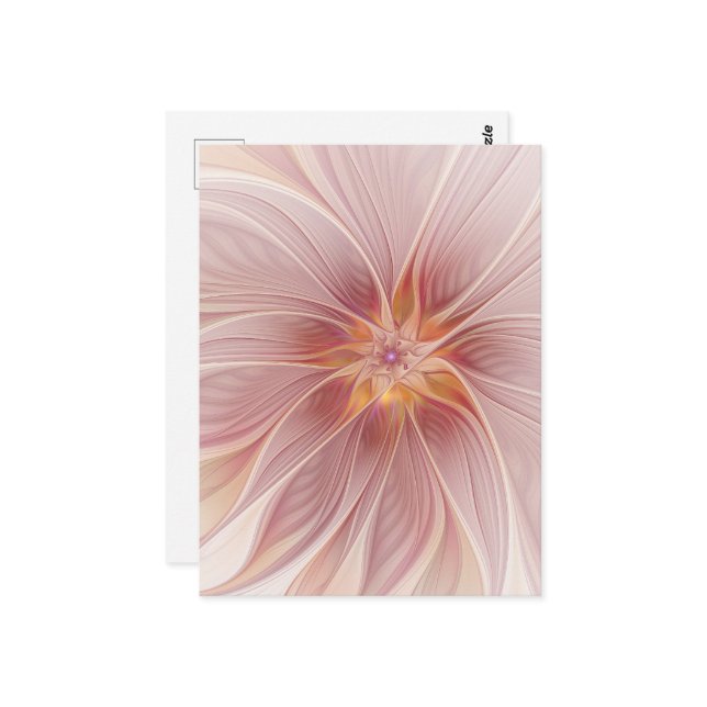 Mjuk Rosa Blommigt Dream Abstrakt Fractal Art Flow Vykort (Fram/Back In Situ)