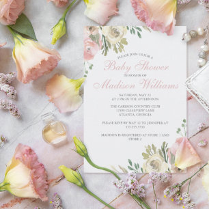 Mjuk Rosa Blommigt Elegant Girl Vår Baby Shower Inbjudningar