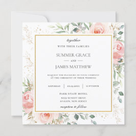Mjuk  Rosa Blommigt Greenery Bröllop Square Inbjudningar
