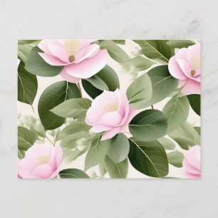 Mjuk Rosa Blommigt med Eucalyptus Löv Mönster Vykort
