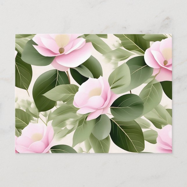 Mjuk Rosa Blommigt med Eucalyptus Löv Mönster Vykort (Framsida)