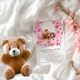 Mjuk Rosa Blommigt Nalle Babykläder Inbjudningar