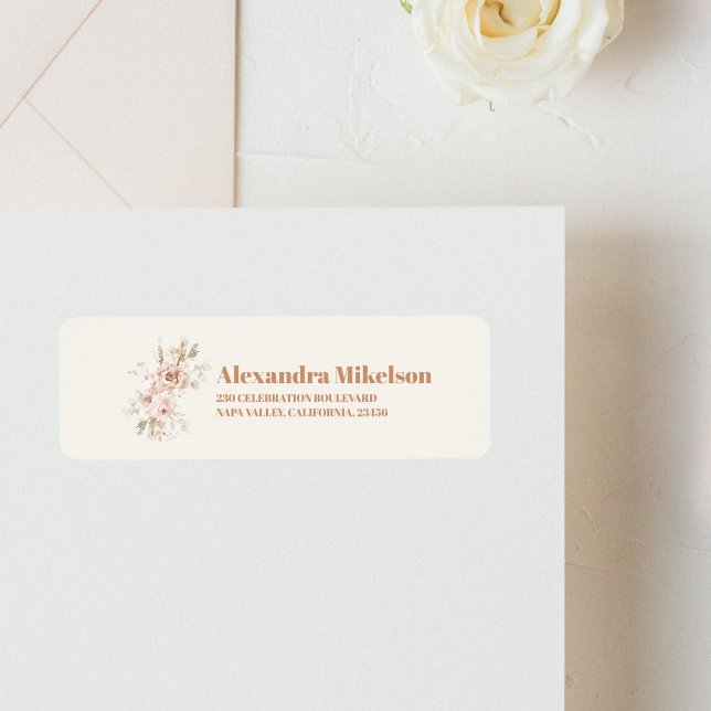 Mjuk Rosa Blommigt Pampas Grass Möhippa Returadress Etikett (Skapare uppladdad)