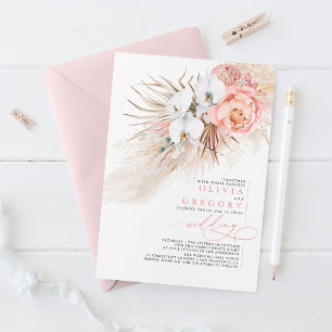 Mjuk Rosa Blommigt Pampas Grass Tropical Bröllop Inbjudningar