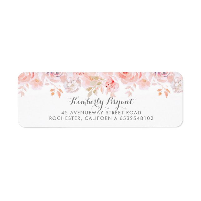 Mjuk Rosa Blommigt Returadress Etikett (Framsidan)