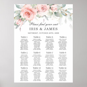 Mjuk Rosa Blommigt - Sätesdiagram för Bröllop i Gr Poster
