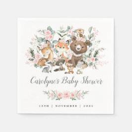 Mjuk Rosa Blommigt Woodland Animals Girl Baby Show Pappersservett