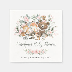 Mjuk Rosa Blommigt Woodland Animals Girl Baby Show Pappersservett
