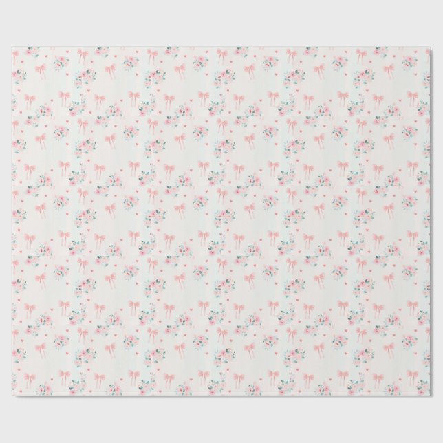 Mjuk rosa blommönster & bandmönster – Sött romanti Presentpapper (Platt)