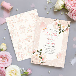Mjuk rosa blommönster bröllop inbjudningar