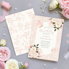 Mjuk rosa blommönster födelsedag inbjudningar