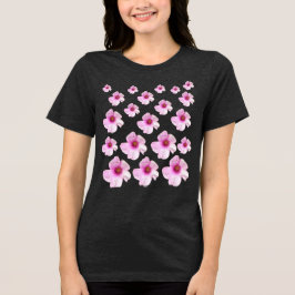 Mjuk Rosa Blommönster Kol Svart Blommig T-Shirt