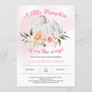 Mjuk rosa blomster liten pumpa baby shower inbjudningar