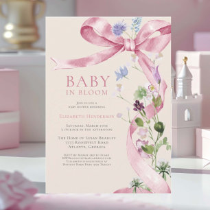 Mjuk rosa blomsterbukett vildblomma baby shower inbjudningar