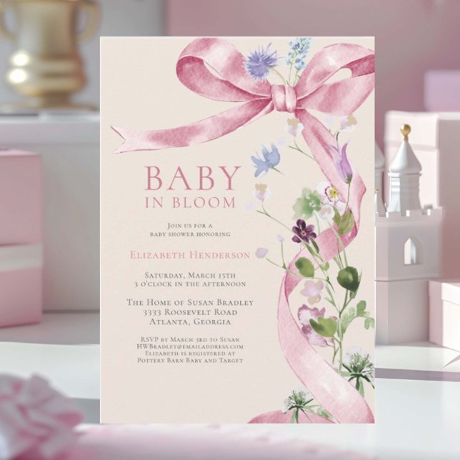 Mjuk rosa blomsterbukett vildblomma baby shower inbjudningar (Skapare uppladdad)