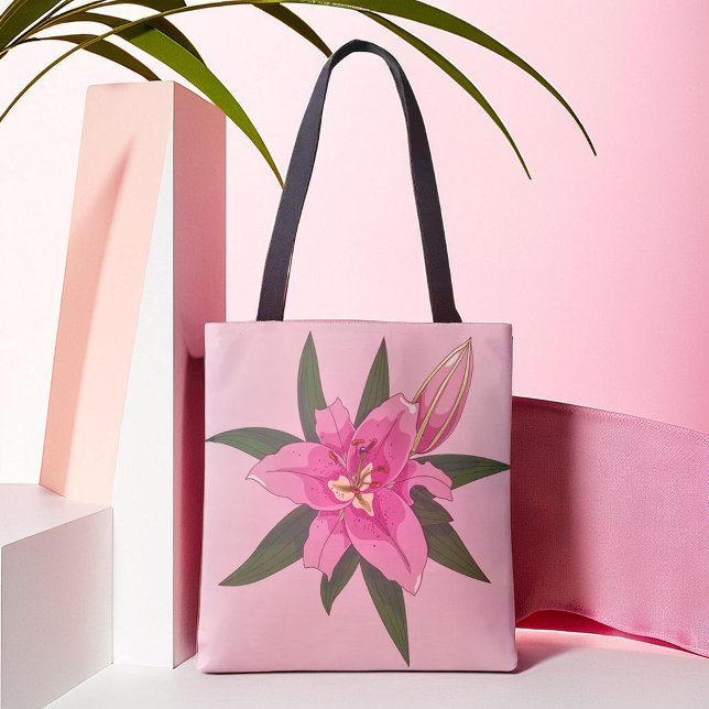 Mjuk Rosa Blooming Lily Matkasse Tygkasse (Soft Pink Blooming Lily Grocery Bag)