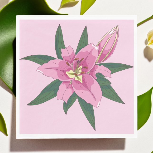 Mjuk Rosa Blooming Lily Pappersservett (Soft Pink Blooming Lily Napkins)