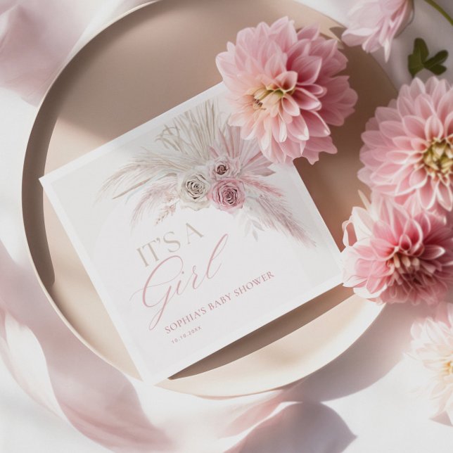 Mjuk Rosa Boho Arch Girl Baby Shower Pappersservett (Skapare uppladdad)