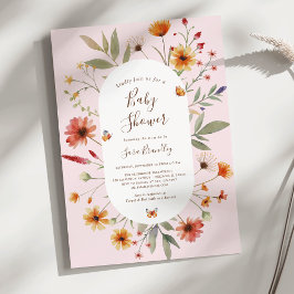 Mjuk Rosa Boho Watercolor WildblommBaby Shower Inbjudningar