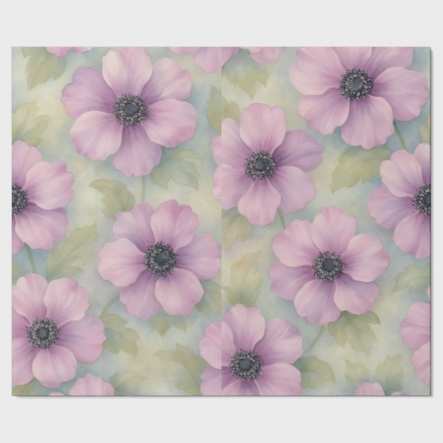 Mjuk Rosa Botaniskt Blommigt Inpackningspapper Presentpapper (Seam)