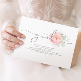 Mjuk Rosa Bottaniska Blommigten Kalligraphy Baby S Inbjudningar