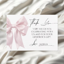 Mjuk Rosa Bow Baby Shower Tack för ditt kort