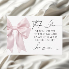 Mjuk Rosa Bow Baby Shower Tack för ditt kort