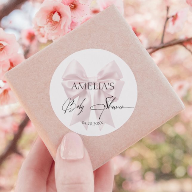 Mjuk Rosa Bow-Elegant Runt Klistermärke (Skapare uppladdad)