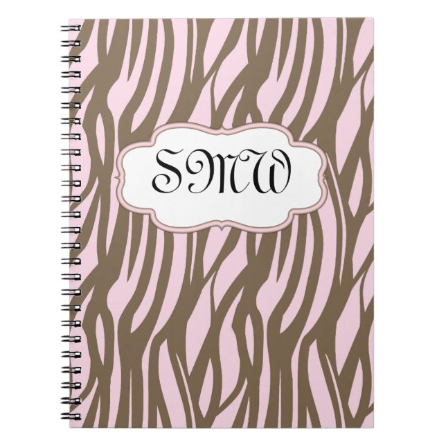 Mjuk Rosa + Brun monogram Ram Journal bärbar dator Anteckningsbok Med Spiral (Framsidan)