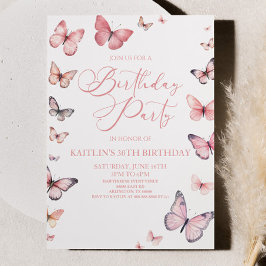 Mjuk Rosa Butterfly-Födelsedagsfest Inbjudningar