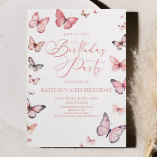Mjuk Rosa Butterfly-Födelsedagsfest Inbjudningar