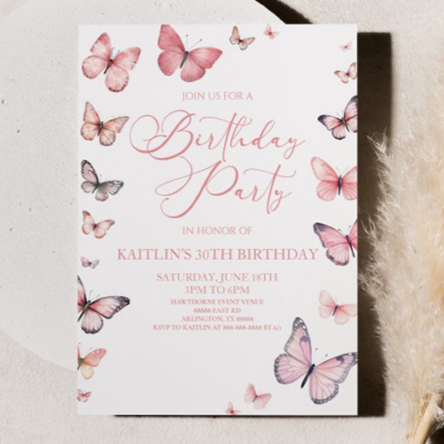 Mjuk Rosa Butterfly-Födelsedagsfest Inbjudningar (Skapare uppladdad)