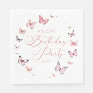 Mjuk Rosa Butterfly-Födelsedagsfest Pappersservett