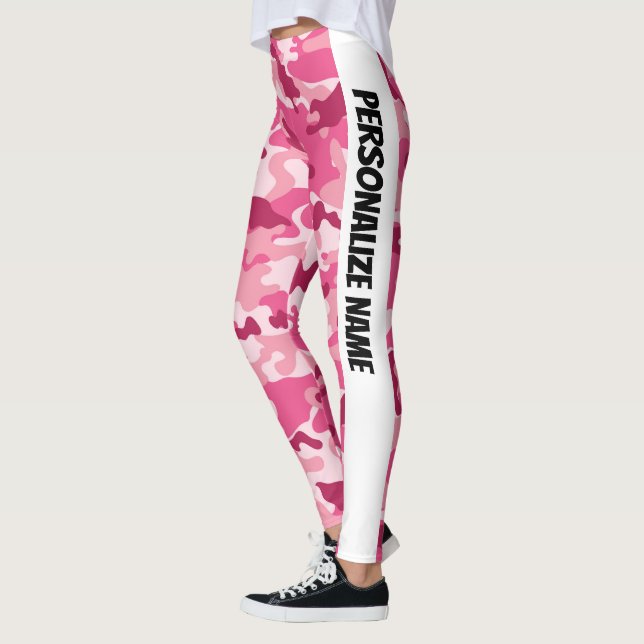 Mjuk Rosa Camouflage PERSONALIZE Leggings (Vänster)
