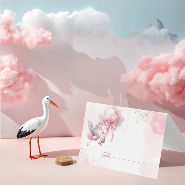 Mjuk Rosa Clouds Stork Baby Shower Tack för ditt k Kort (Skapare uppladdad)
