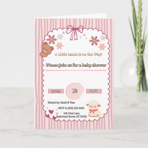 Mjuk Rosa Coquette Lamm & Björn Bebis Shower Inbju Kort
