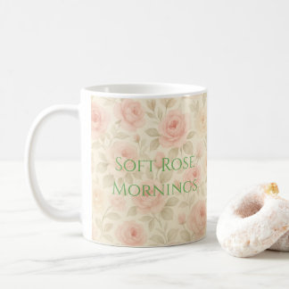 Mjuk Rosa & Crème Floral Estetik i Vattenfärg Kaffemugg