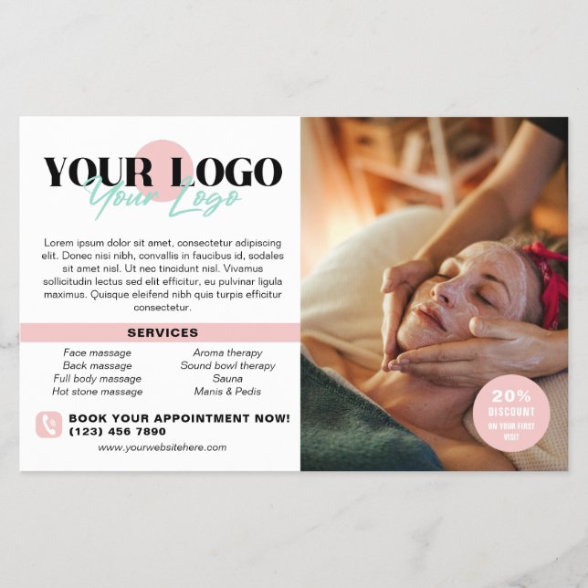 Mjuk Rosa Dina Logotypfoton QR Spa Salong Flygblad (Framsidan)