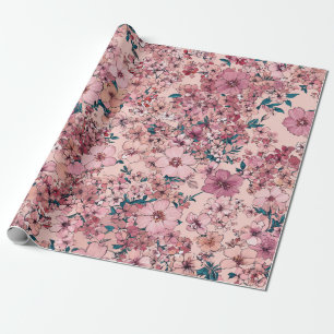 Mjuk Rosa Ditsy Blomma Pastell Boho 70-tal Vintage Presentpapper