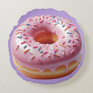 Mjuk Rosa Donut med Sprinkles Stickers Rund Kudde