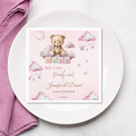 Mjuk Rosa Dreamy Bear Blocks Flicka Shower Pappersservett