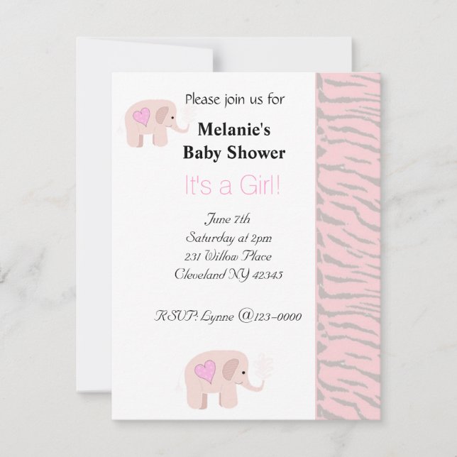 Mjuk Rosa Elefant Baby Shower Inbjudan (Framsida)
