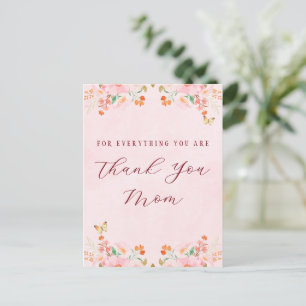 Mjuk Rosa Elegant Blommig Tacksamhet Mors Dag Vykort