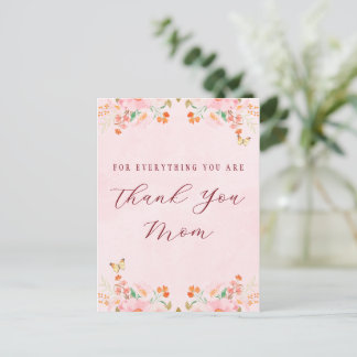 Mjuk Rosa Elegant Blommig Tacksamhet Mors Dag Vykort