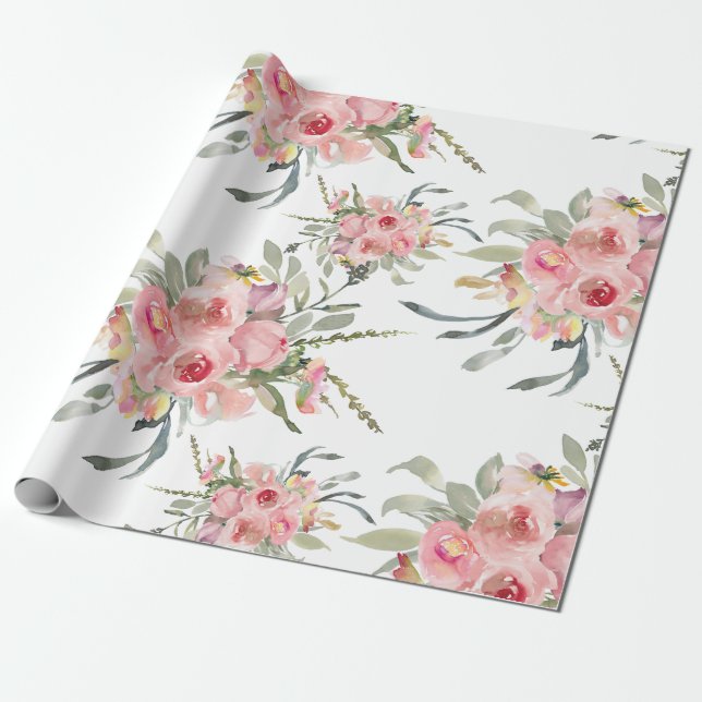 Mjuk Rosa Elegant Feminil Blommig Bröllop Presentpapper (Utrullad)
