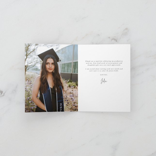 Mjuk Rosa Elegant Skript Studenten Photo+Message Tack Kort (Inuti)