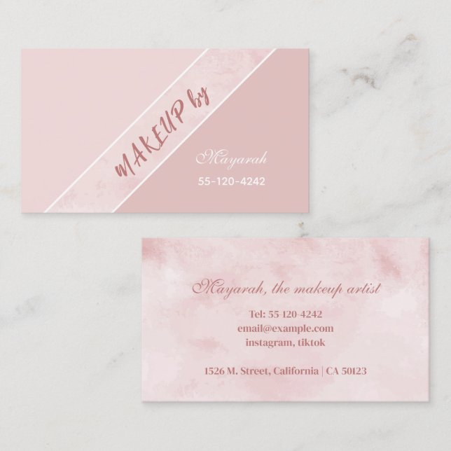 Mjuk Rosa - enkel Makeup Visitkort (Fram/baksida)