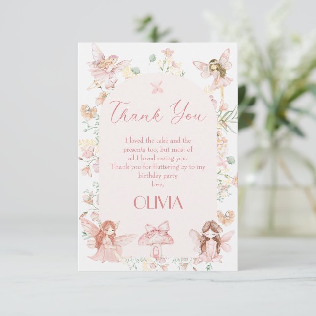 Mjuk Rosa Fairy First Birthday Tack för ditt kort (Stående Fram)