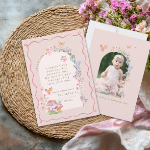 Mjuk Rosa Fairy First Birthday Tack för ditt kort